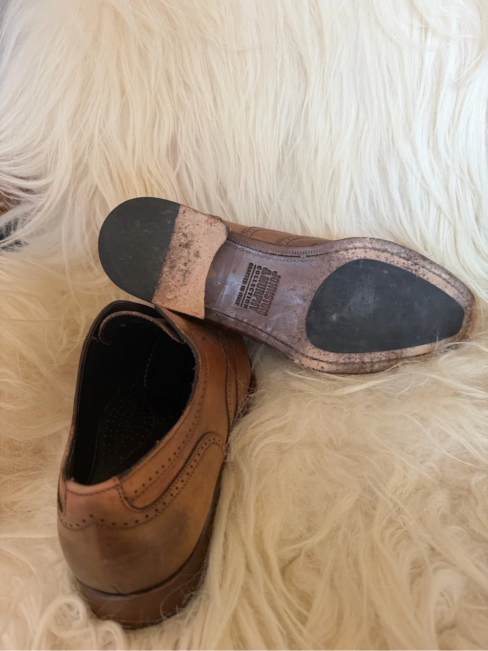 Johnston & Murphy Men's Tan/Brown Wingtip Slip-On Leather Loafers